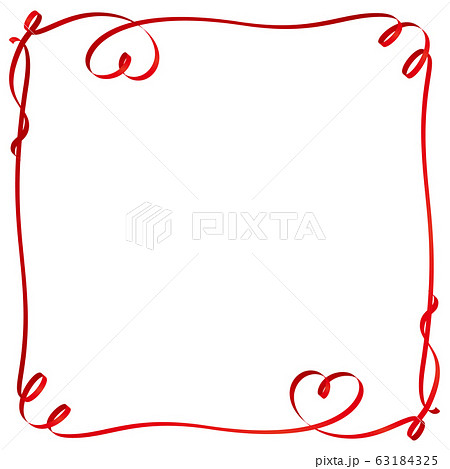赤いリボンとハートの正方形フレーム 63184325