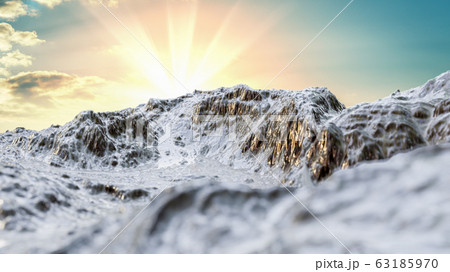 Snowy Mountains peaks on sky background 63185970