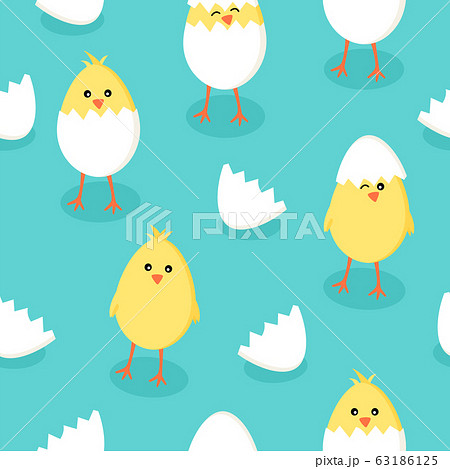 Easter Seamless Pattern With Cute Little Yellow のイラスト素材
