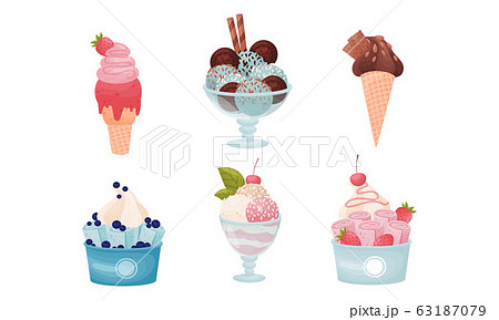 Ice Creams Rested In Sugar Cone And In Sherbet のイラスト素材