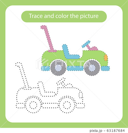 Car toy with simple shapes. Trace and color the Car toy with simple shapes. Trace and color the 63187684