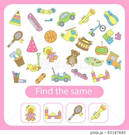 Find the same toys as the ones in the squares Find the same toys as the ones in the squares 63187685