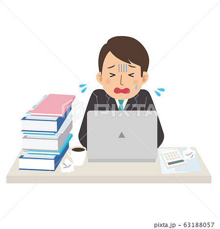 残業するビジネスマン ハードワーク 過労 ストレス 激務のイラスト素材