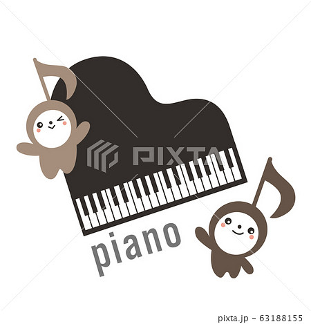 ピアノ発表会や看板 音楽イベントに使えるかピアノとかわいい音符キャラクターのイラスト素材