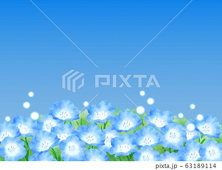 花畑と青空 ネモフィラ畑 イラスト背景素材のイラスト素材