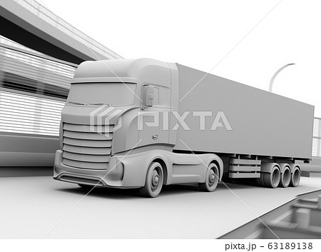 高速道路を走行する大型電動トラックのクレイレンダリングイメージのイラスト素材