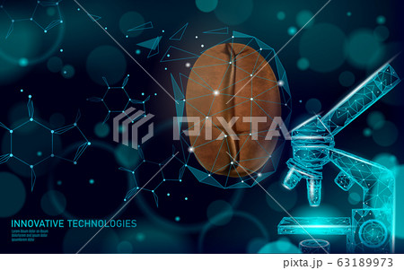 3D coffee bean realistic caffeine molecule. Low poly modern cafe processing symbol. Technology product caffeine free science research. Science research sign vector illustration 63189973