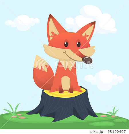 Illustration of cartoon cute fox. Vector illustration 63190497