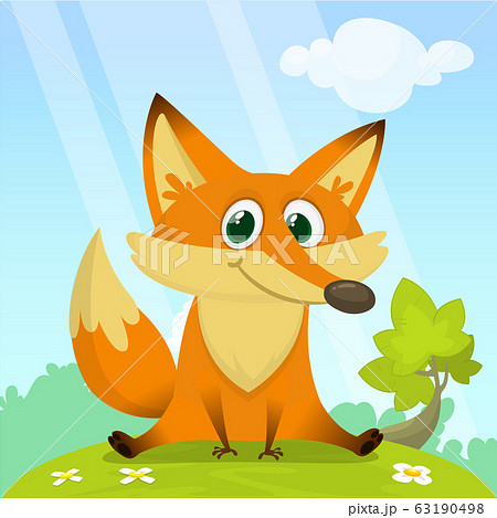Illustration of cartoon cute fox. Vector illustration 63190498