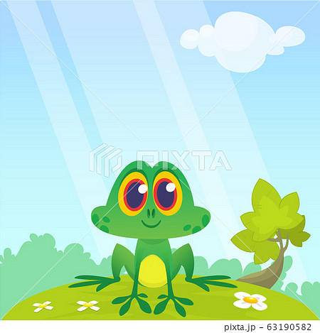 Funny Frog Cartoon Vector Illustrationのイラスト素材