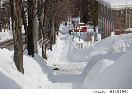 雪が高く積もった歩道 北海道の冬 雪が高く積もった歩道 北海道の冬 63191945