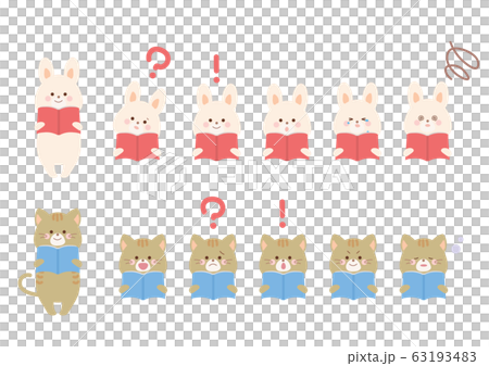 読書をするうさぎとネコのイラスト　セット 63193483