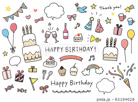 Birthday Hand Drawn Illustrations Color Stock Illustration