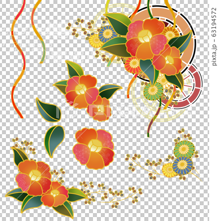 和柄 椿 源氏車 カットイラストのイラスト素材