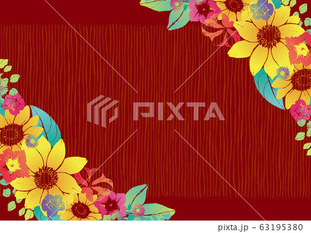 レトロなヒマワリの背景素材 赤 夏の素材 和風 結婚式招待状の背景のイラスト素材