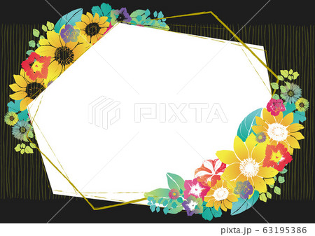 レトロなヒマワリの背景素材 夏の素材 和風 黒 結婚式招待状の背景のイラスト素材
