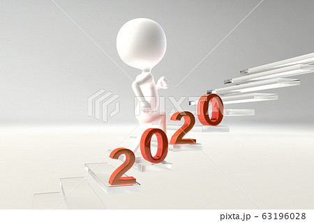 透明な階段を上る人物と2020年のオブジェのイラスト 透明な階段を上る人物と2020年のオブジェのイラスト 63196028