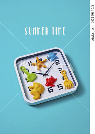 clock, beach toys and text summer time clock, beach toys and text summer time 63196415