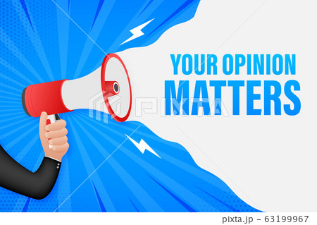 Hand Holding Megaphone with your opinion matters. Hand Holding Megaphone with your opinion matters. 63199967