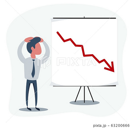 Shocked man in a suit watch on the board with a declining arrow. Falling indicator of economic 63200666