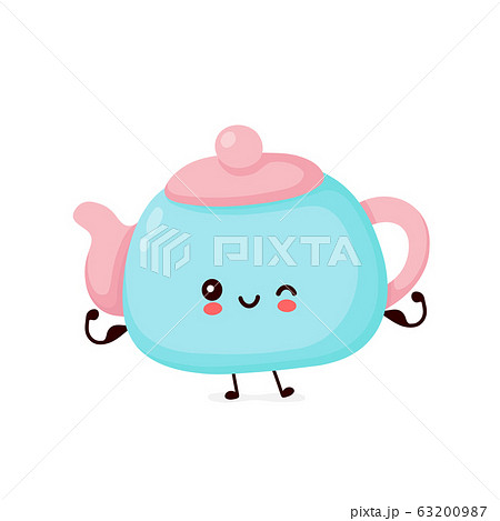 Cute happy strong smiling teapot show muscle 63200987