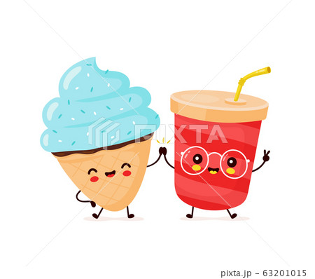 Cute happy smiling ice cream cone and soda cup 63201015