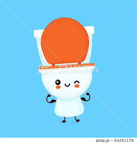 Cute happy smiling toilet bowl show muscle Cute happy smiling toilet bowl show muscle 63201178