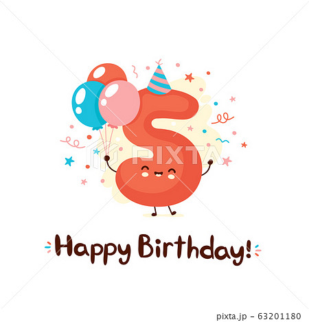 Cute number five with balloons in festive hat 63201180