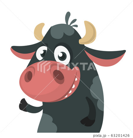 Cartoon cute black cow standing and presentin Cartoon cute black cow standing and presentin 63201426