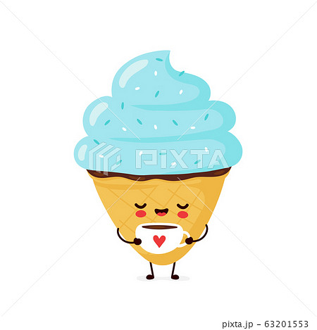 Cute happy smiling ice cream cone drink coffee 63201553