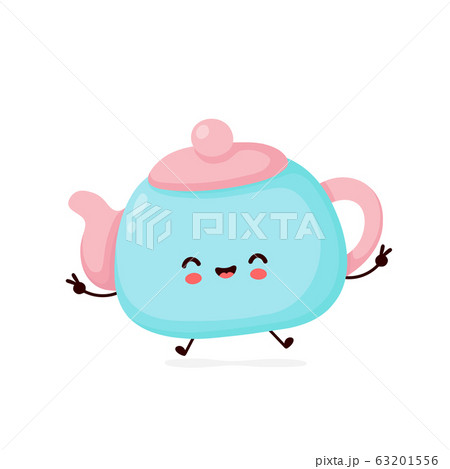 Cute happy smiling teapot. Vector  63201556