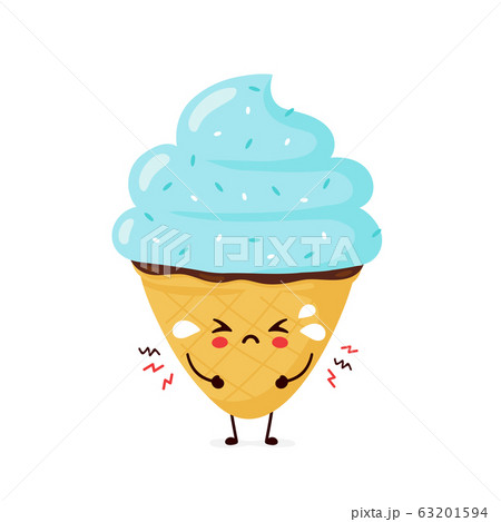 Cute Sad Cry Ice Cream Cone Vector のイラスト素材
