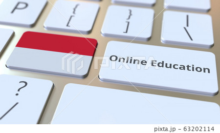Online Education text and flag of Indonesia on the buttons on the computer keyboard. Modern professional training related conceptual 3D rendering Online Education text and flag of Indonesia on the buttons on the computer keyboard. Modern professional training related conceptual 3D rendering 63202114