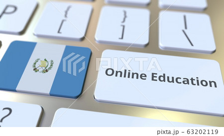 Online Education text and flag of Guatemala on the buttons on the computer keyboard. Modern professional training related conceptual 3D rendering 63202119