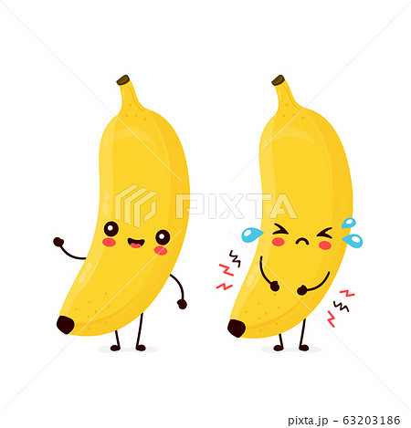 Cute Happy Smiling And Sad Cry Banana Fruitのイラスト素材