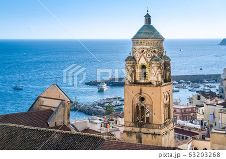 Close view to Duomo di Amalfi bell tower Close view to Duomo di Amalfi bell tower 63203268