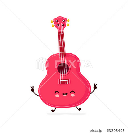 Cute Happy Smiling Ukulele Guitarのイラスト素材
