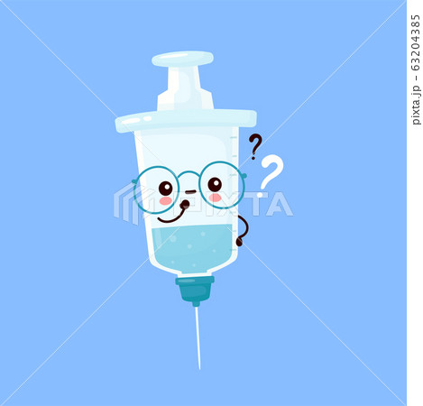 Cute happy smiling syringe with question mark Cute happy smiling syringe with question mark 63204385