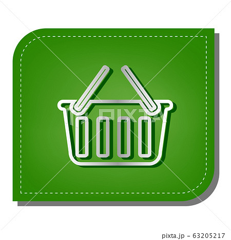 Shopping basket sign. Silver gradient line icon with dark green shadow at ecological patched green leaf. Illustration. 63205217