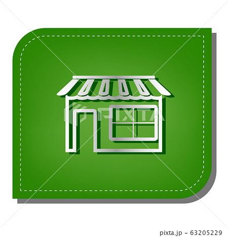 Store sign illustration. Silver gradient line icon with dark green shadow at ecological patched green leaf. Illustration. 63205229