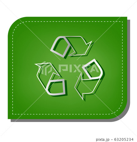 Recycle logo concept. Silver gradient line icon with dark green shadow at ecological patched green leaf. Illustration. 63205234