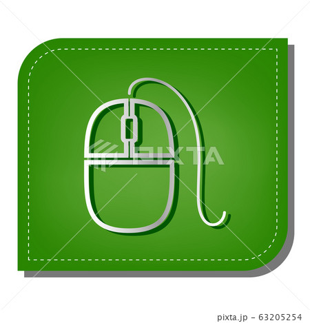 Mouse sign illustration. Silver gradient line icon with dark green shadow at ecological patched green leaf. Illustration. Mouse sign illustration. Silver gradient line icon with dark green shadow at ecological patched green leaf. Illustration. 63205254