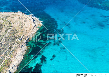 Aerial drone photo - The famous Blue Lagoon in the Aerial drone photo - The famous Blue Lagoon in the 63205306