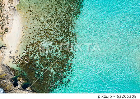 Aerial drone photo - The famous Blue Lagoon in the Aerial drone photo - The famous Blue Lagoon in the 63205308