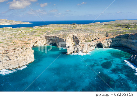 Aerial drone photo - The famous Blue Lagoon in the 63205318