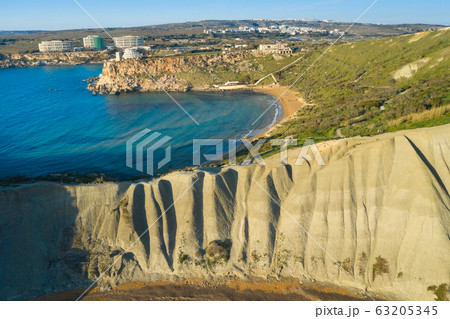 Aerial view of nature landscape of Ghajn Tuffieha 63205345