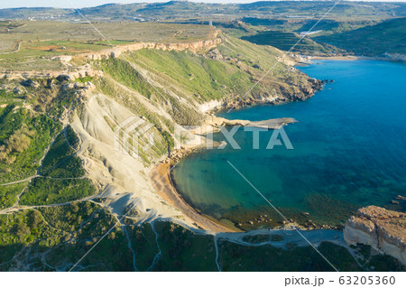 Aerial view of nature landscape of Ghajn Tuffieha Aerial view of nature landscape of Ghajn Tuffieha 63205360