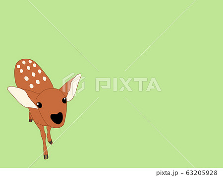 奈良の鹿 子鹿 バンビ 背景緑のイラスト素材