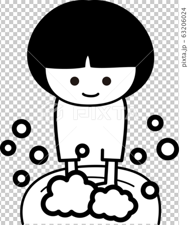 Hand-washing girls Prevention/Countermeasures Coronavirus Cold Flu Black and white line drawing 63206024