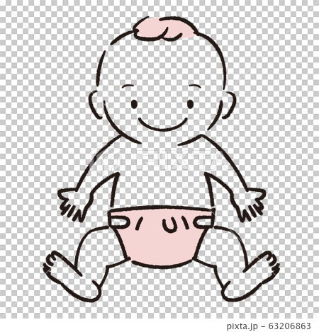 手描き1color 赤ちゃん 笑顔 手描き1color 赤ちゃん 笑顔 63206863